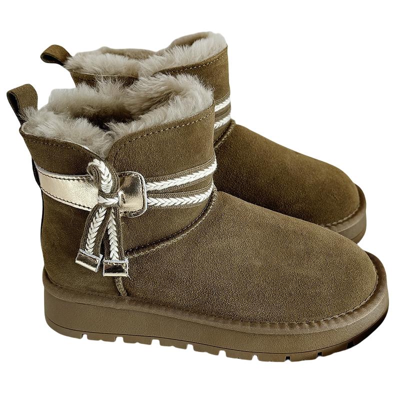 Babakud Women Winter Vintage Suede Woolen Warm Snow Boots