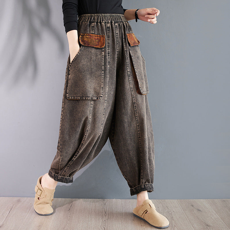 Babakud Women Autumn Retro Denim Loose Harem Pants