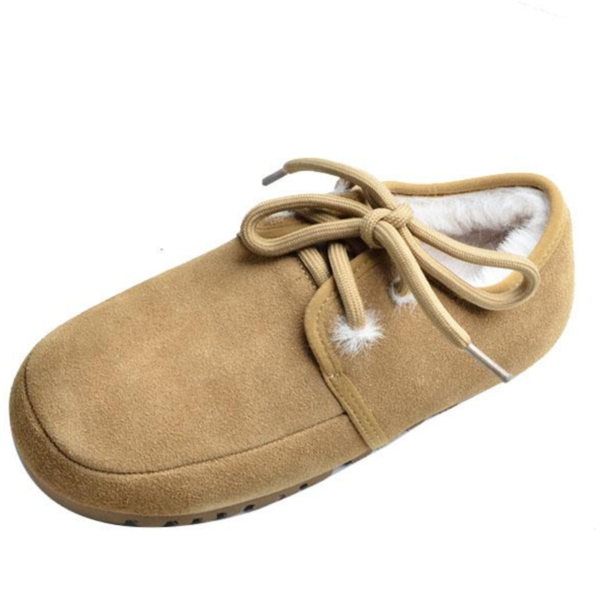 Babakud Women Winter Vintage Suede Fleece-Lined Lace-Up Flat Loafers