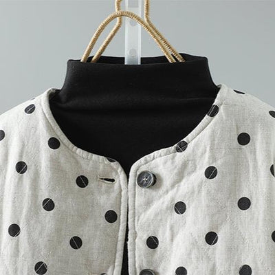 Babakud Women Winter Vintage Loose Polka Dots Cotton Linen Jacket