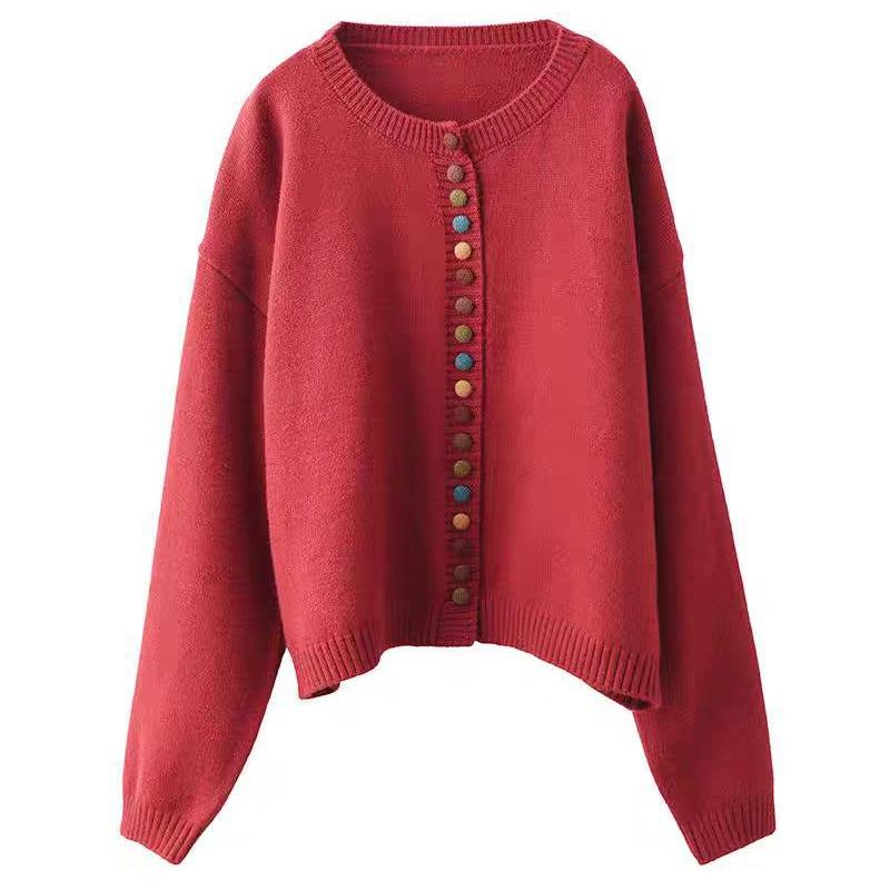 Babakud Women Autumn Wool Cotton Knitted Colorful Button Sweater