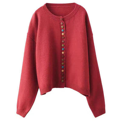 Babakud Women Autumn Wool Cotton Knitted Colorful Button Sweater