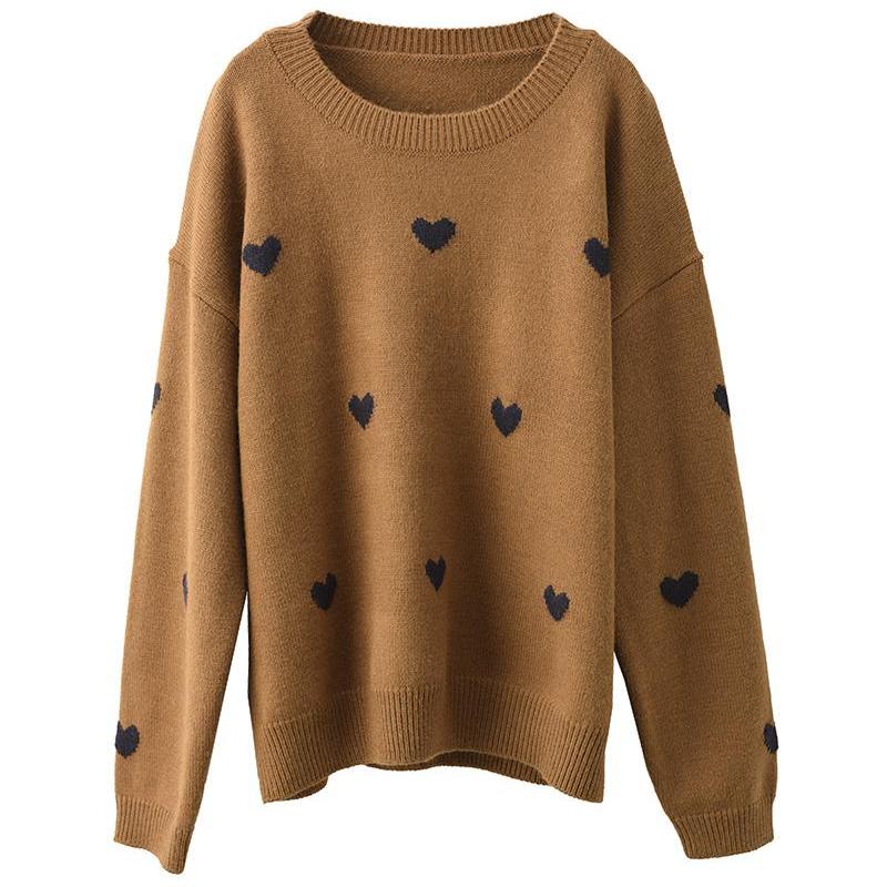 Babakud Women Autumn Love Heart Wool Knitted Pullover Top