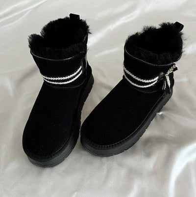 Babakud Women Winter Vintage Suede Woolen Warm Snow Boots