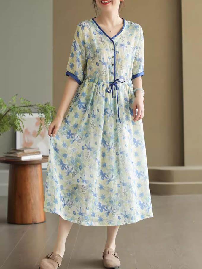 Babakud Women Ramie Floral A- Line Dress