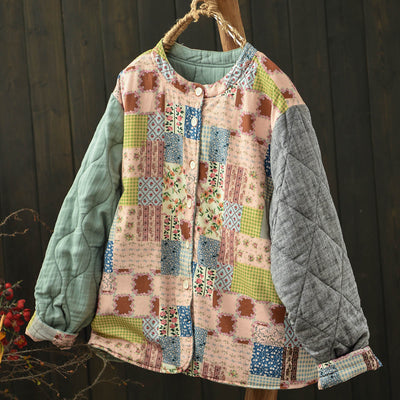 Women Winter Fashion Reversible Patchwork Quilted Cotton Jacket