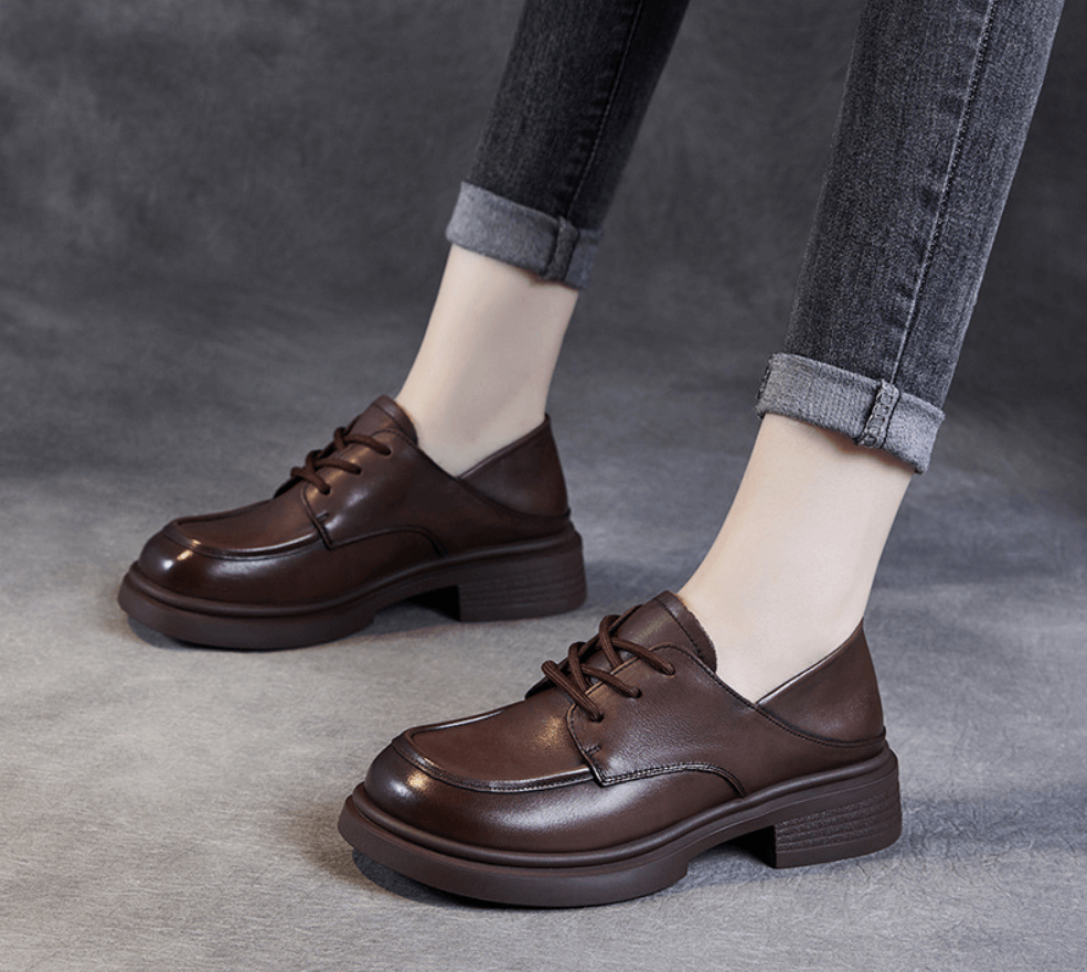 Babakud Women Spring Autumn Retro Casual Premium Leather Shoes