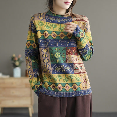 Babakud Women Autumn Printed Cotton Knit Sweater