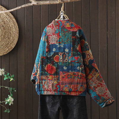 Babakud Women Winter Retro Patchwork Quilted Cotton Linen Jacket