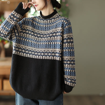 Babakud Women Autumn Artistic Jacquard Cotton Knitted Sweater