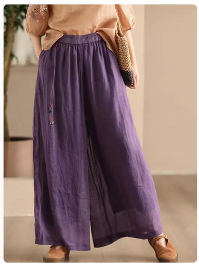 Babakud Women Summer Vintage Essential Ramie Wide-Leg Pants