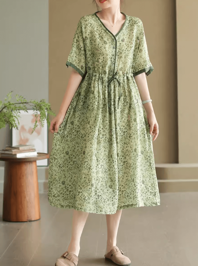 Babakud Women Ramie Floral A- Line Dress