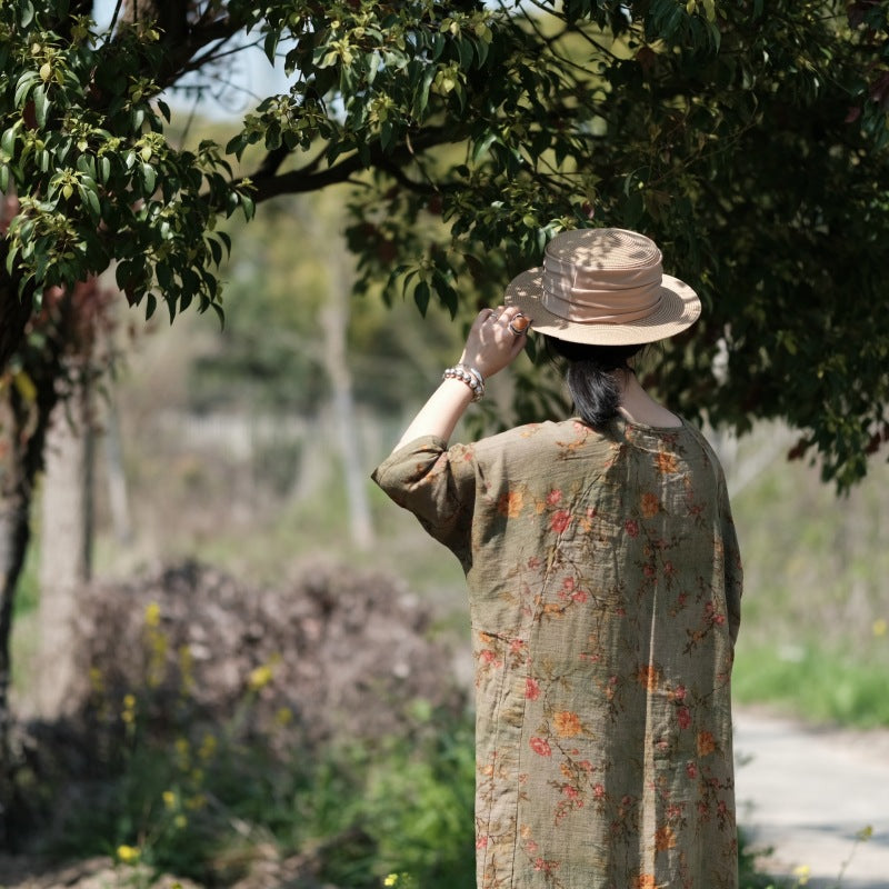 Babakud Women Vintage Cotton Loose Floral Long Dress