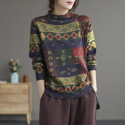 Babakud Women Autumn Printed Cotton Knit Sweater