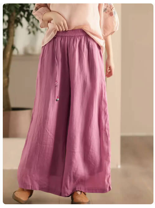 Babakud Women Summer Vintage Essential Ramie Wide-Leg Pants