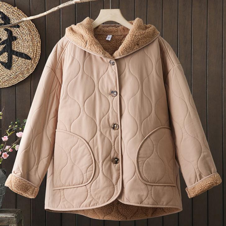 Babakud Women Winter Fleece-Lined Cotton Loose Fit Hooded Jacket