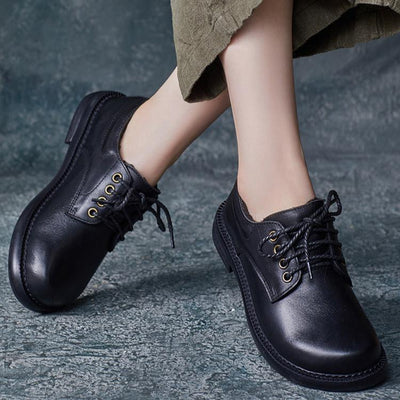 Babakud Women Winter Retro Leather Low Heel Fleece-Lined Casual Shoes