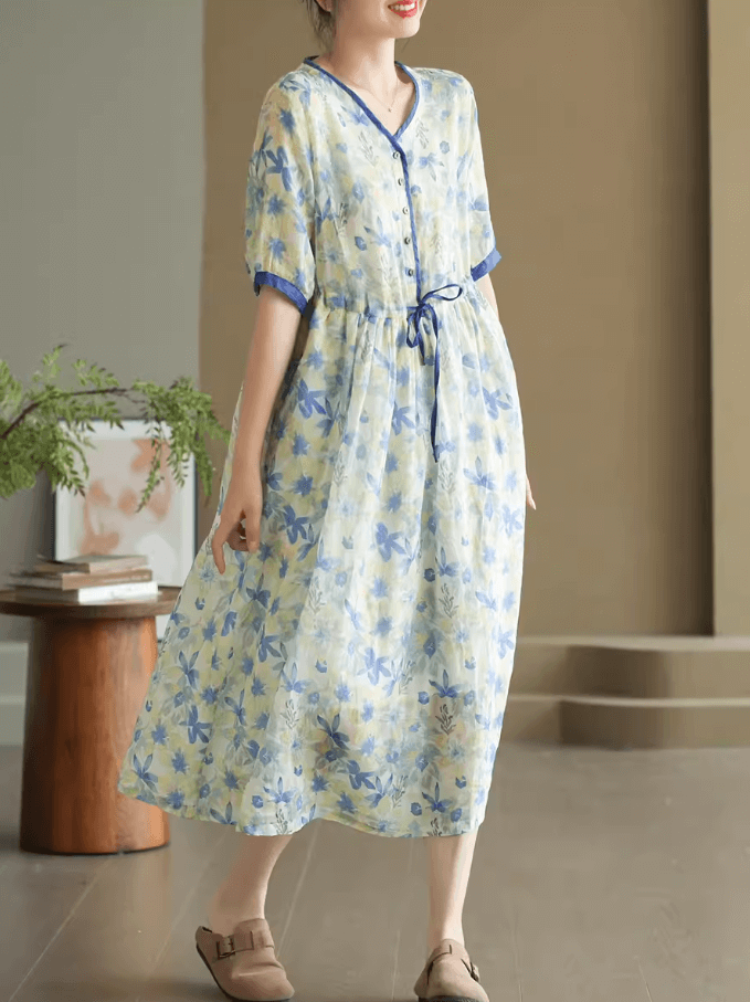 Babakud Women Ramie Floral A- Line Dress