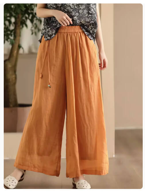 Babakud Women Summer Vintage Essential Ramie Wide-Leg Pants