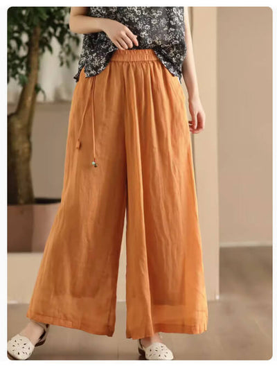 Babakud Women Summer Vintage Essential Ramie Wide-Leg Pants