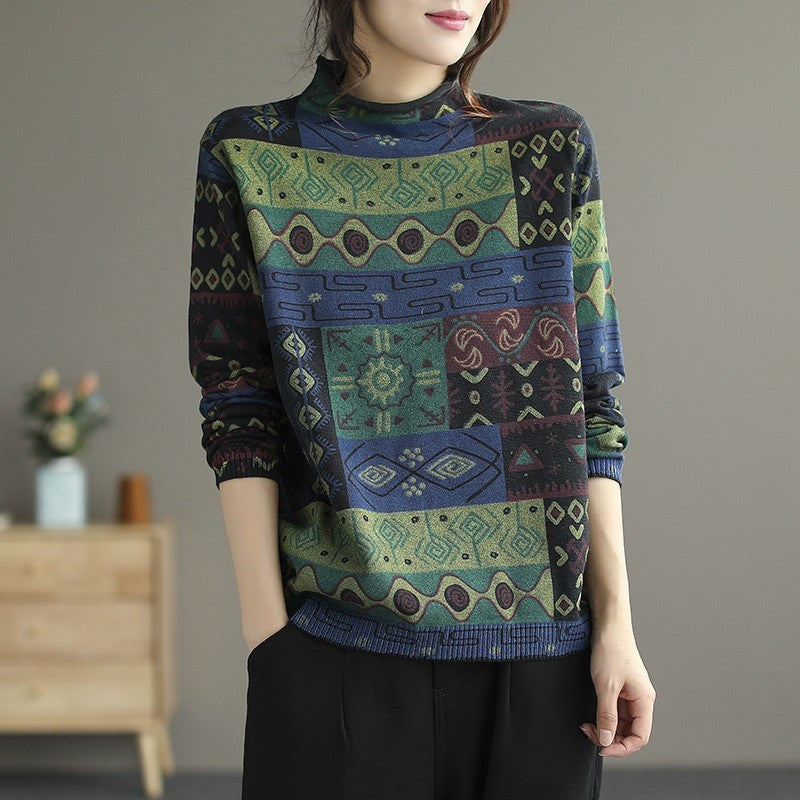 Babakud Women Autumn Printed Cotton Knit Sweater