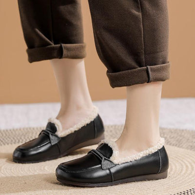 Women Winter Retro Genuine Leather Fleece-Lined Loafers