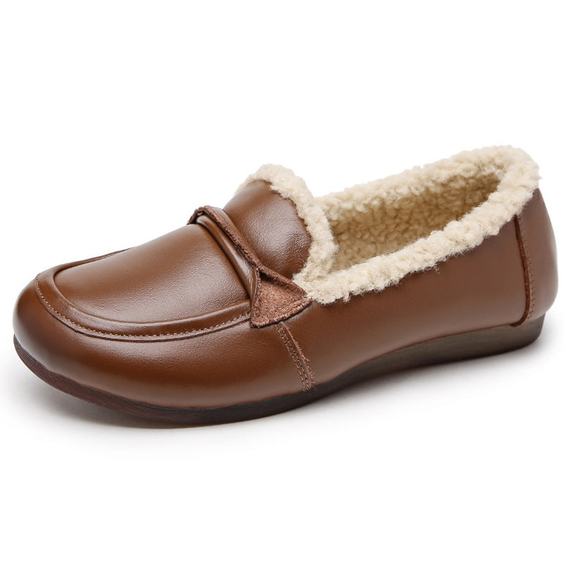 Women Winter Retro Genuine Leather Fleece-Lined Loafers