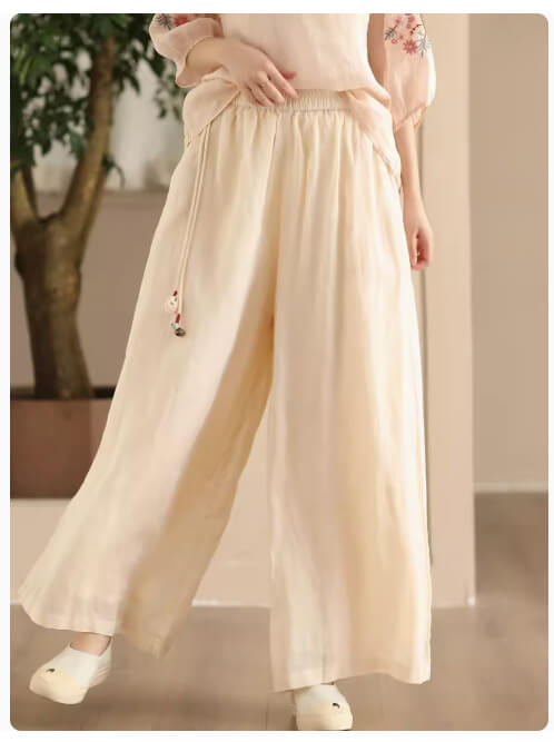 Babakud Women Summer Vintage Essential Ramie Wide-Leg Pants