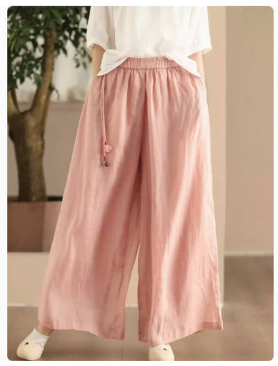 Babakud Women Summer Vintage Essential Ramie Wide-Leg Pants