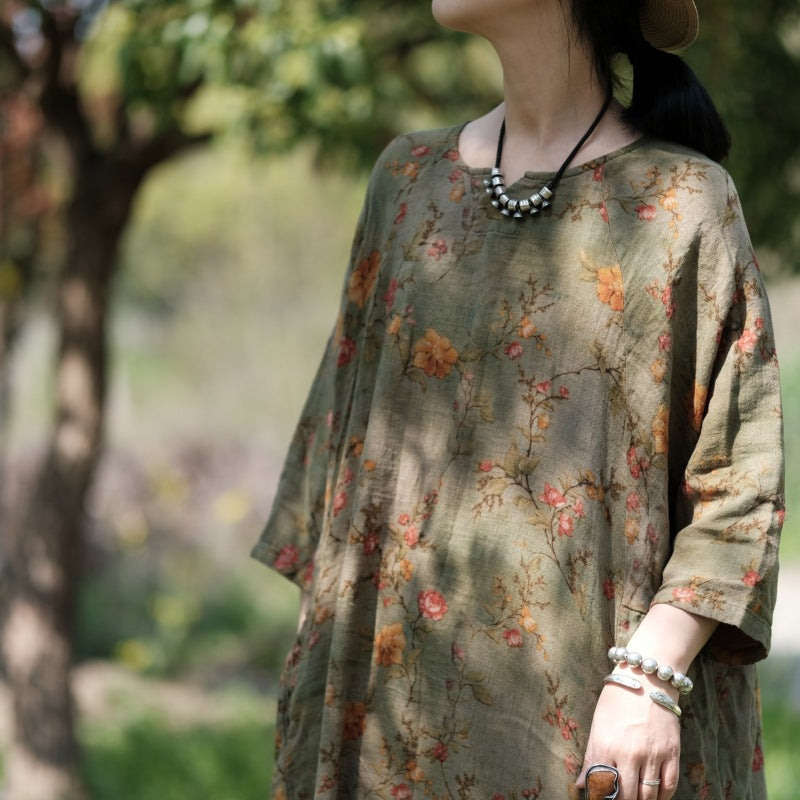 Babakud Women Vintage Cotton Loose Floral Long Dress