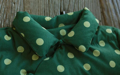 Babakud Women Winter Retro Green Corduroy Polka Dot Short Down Puffer Jacket