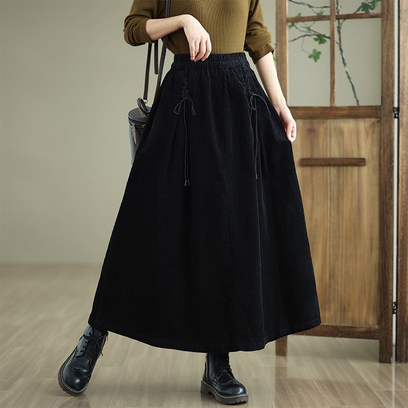 Babakud Women Autumn Loose Cotton Corduroy Skirt