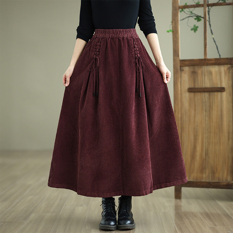 Babakud Women Autumn Loose Cotton Corduroy Skirt