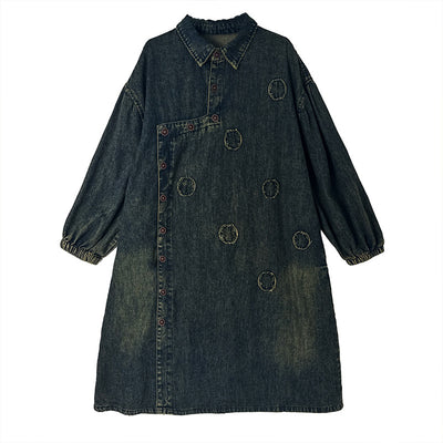 Babakud Women Autumn Retro Loose Denim A- Line Dress