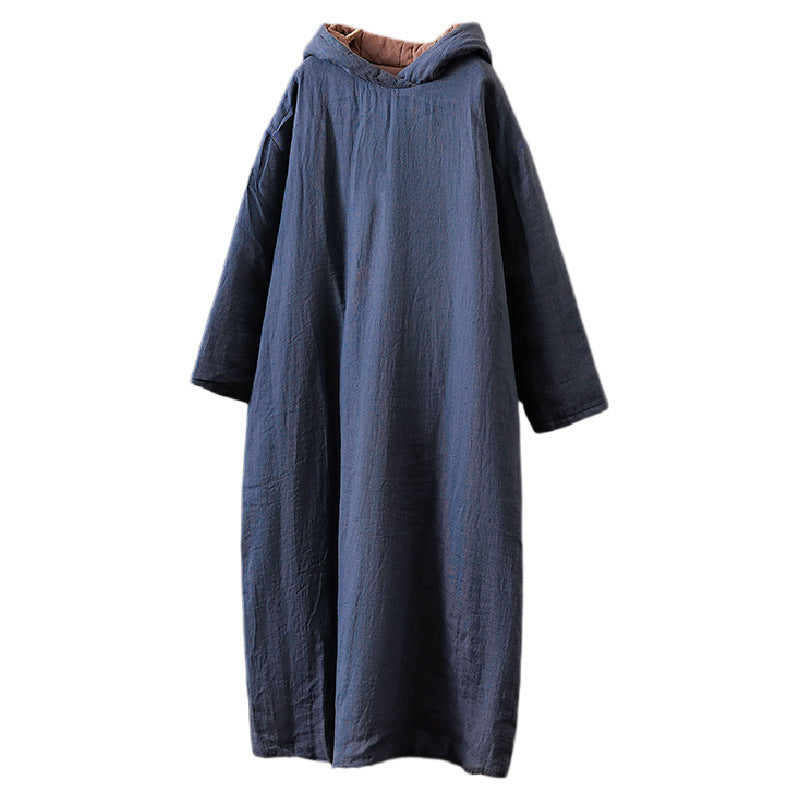 Babakud Women Winter Plus Size Cotton Linen Oversized Hooded Long Coat