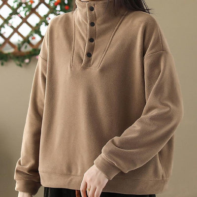 Babakud Women Winter Simple Solid Colors Fleece Sweater