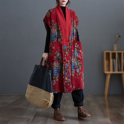 Babakud Women Winter Traditional Cotton Linen Floral Quilted Coat