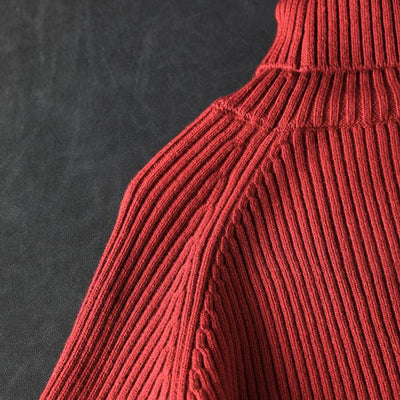 Women Winter High Neck Cashmere Sweater with Vertical Stripes