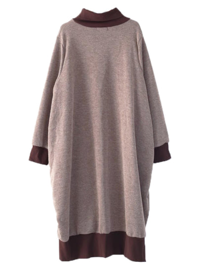 Loose Thickened Warm Turtleneck Color Block Dresses