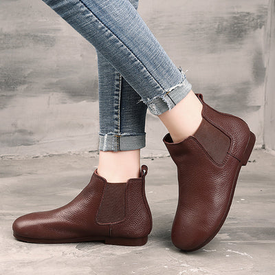 Babakud Women Retro Coffee Paneled Leather Ankle Boots