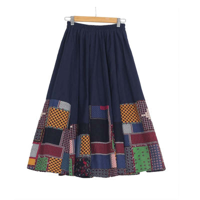 Ethnic Style Color Block Cotton Linen A- Line Skirts