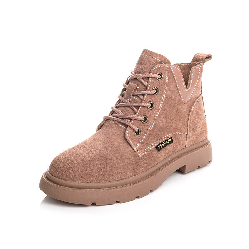 Ladies Low Heel Lace Up Casual Suede Booties