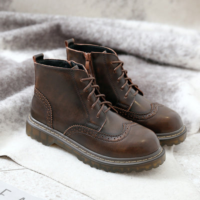 Women Classic Retro Lace Up Handmade Leather Short Boots