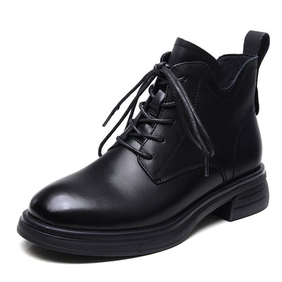 Women Retro Black Fleece Lining Leather Ankle Boots