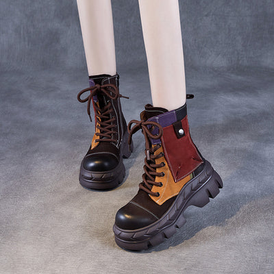 Women Ethnic Style Color Block Retro Leather Boots