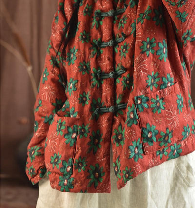 Warm Floral Printed Cotton Coats for Women