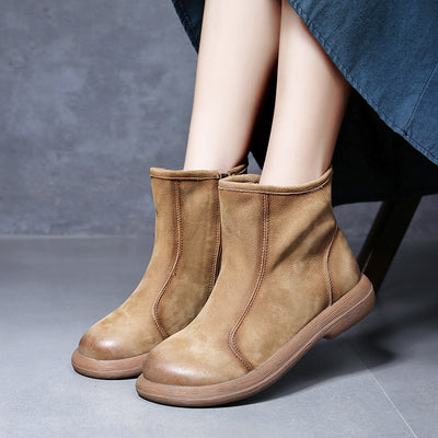 Retro Genuine Leather Side Zipper Ankle Boots for Women