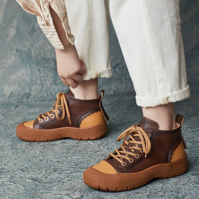 Color Block High- Top Handmade Leather Sneakers