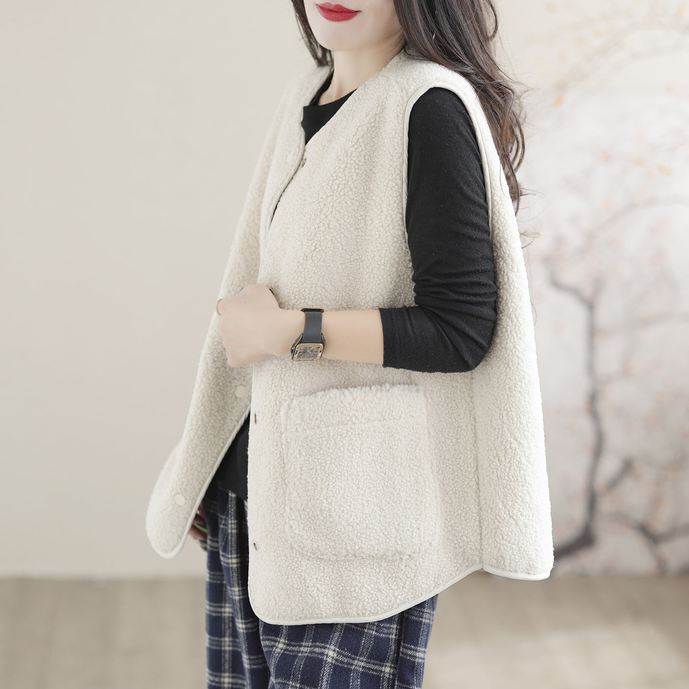 Women Solid Color Cozy Sherpa Vest