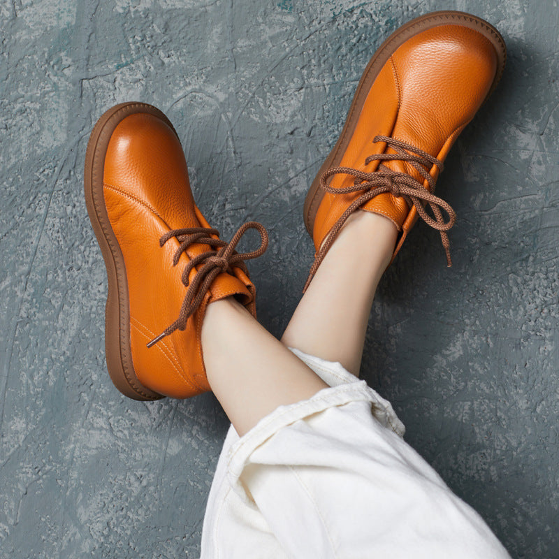 Women Retro Color Block Handmade Leather Booties